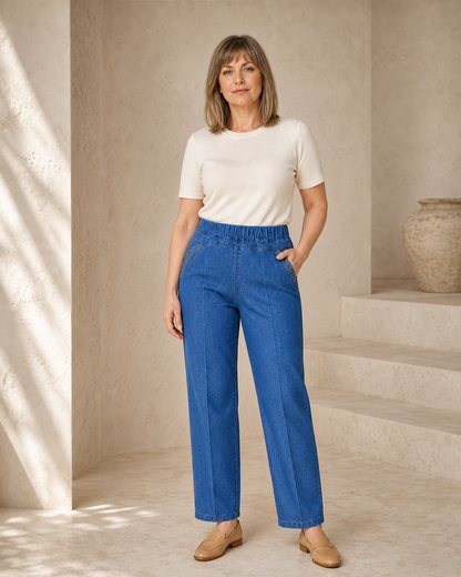 Pantaloni denim cu talie elastică ÉLANORA